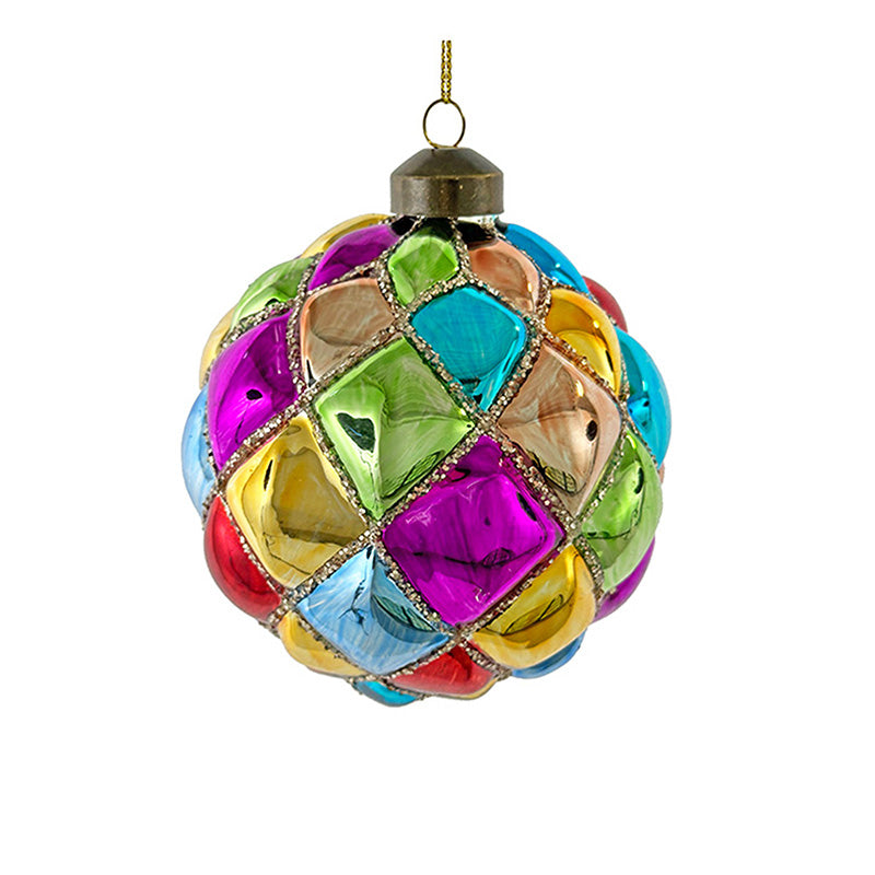 Glaskula flerfärgade rutor 10 cm