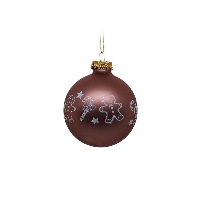 Glaskula brun med pepparkaksmotiv 7 cm