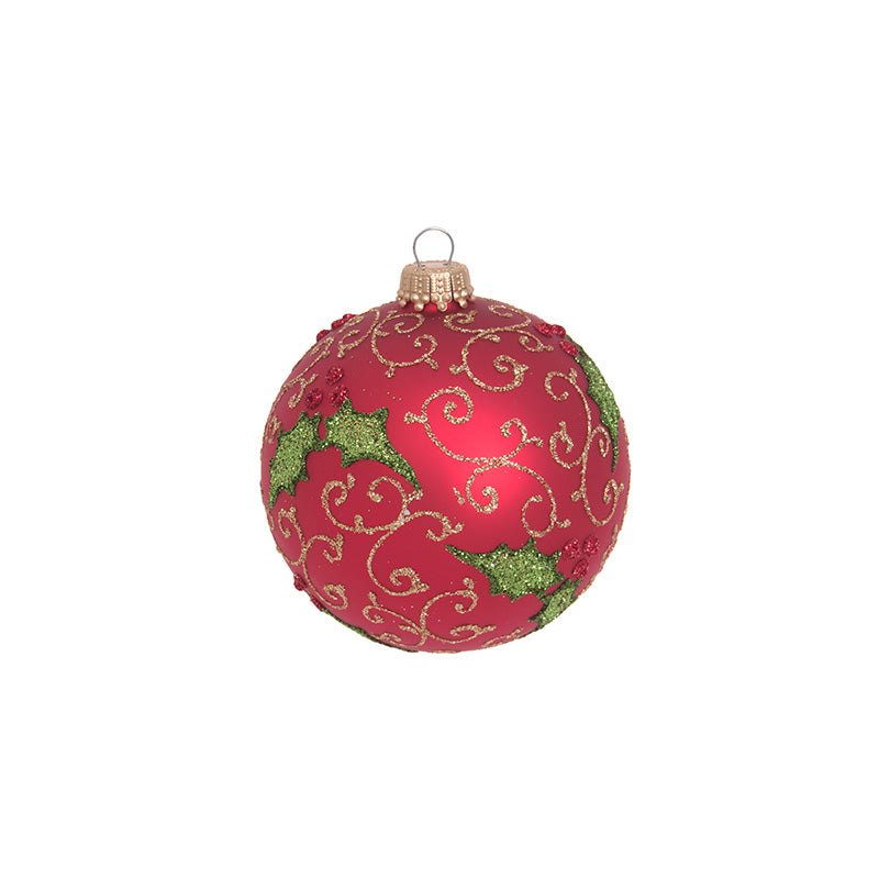 Glaskula röd med juldekor 8 cm