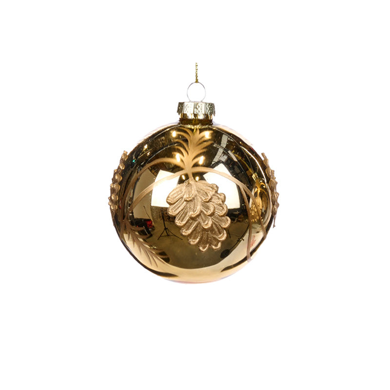 Glaskula guld med kotte 8 cm