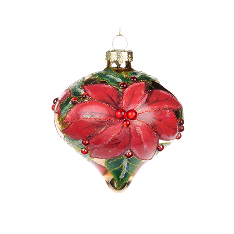 Glaskula lökformad med julblomma 10 cm