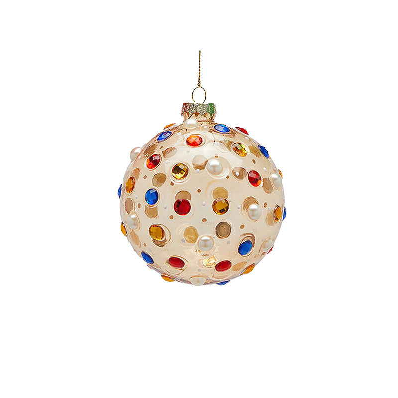 Glaskula champagne med flerfärgade prickar 8 cm