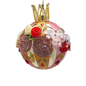 Glaskula med blommor, glitter och krona på toppen 10 cm