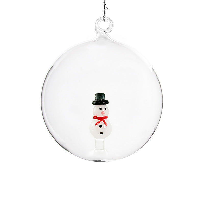 Glaskula med snögubbe inuti 10 cm