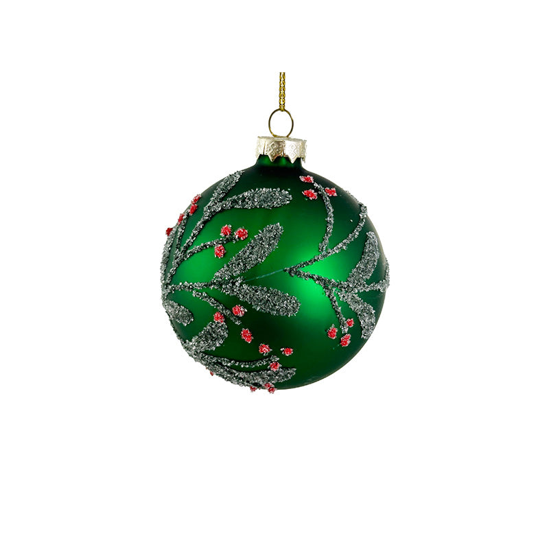 Glaskula grön med juldekor 8 cm
