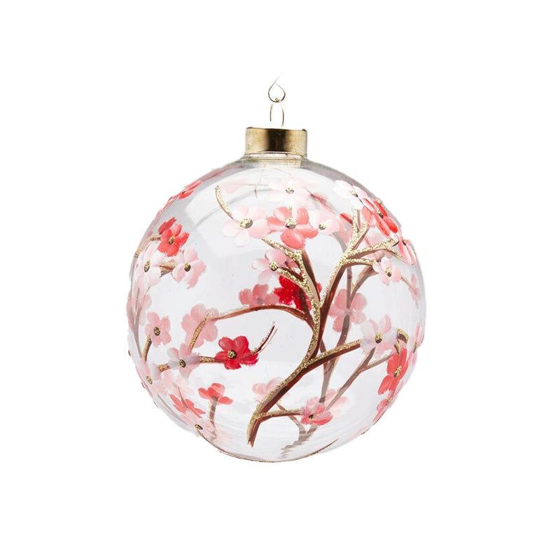 Glaskula transparent med blommotiv 10 cm
