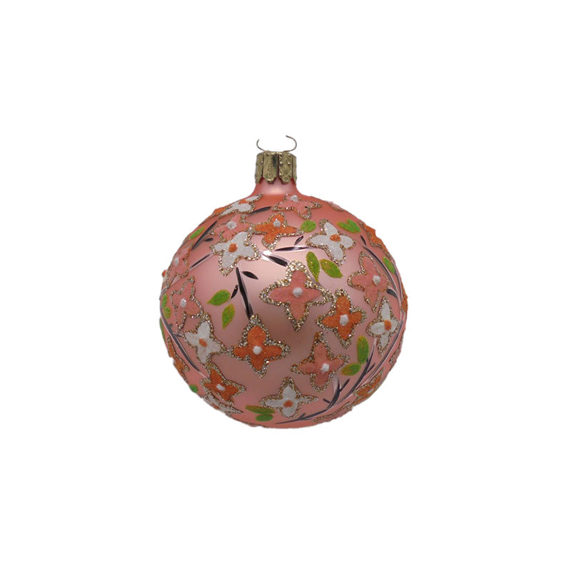 Glaskula matt mandarin med blomdekor 8 cm